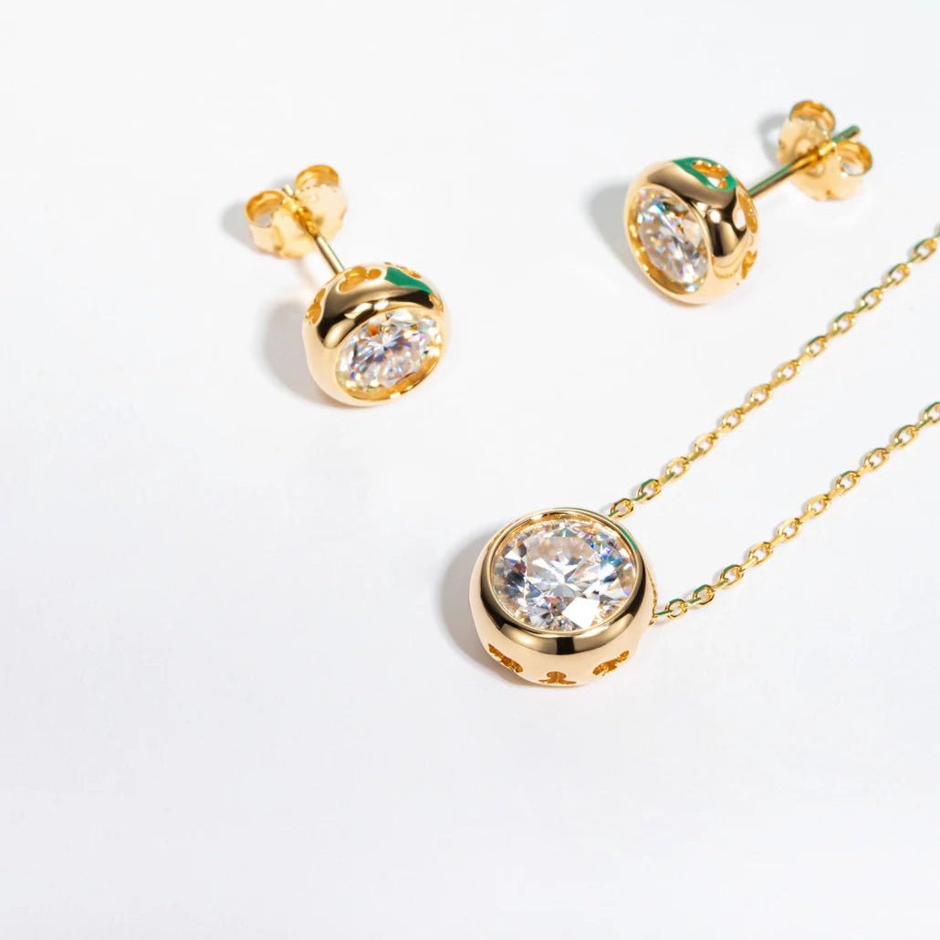 Moissanite Bezel Necklace 18K Gold Plated