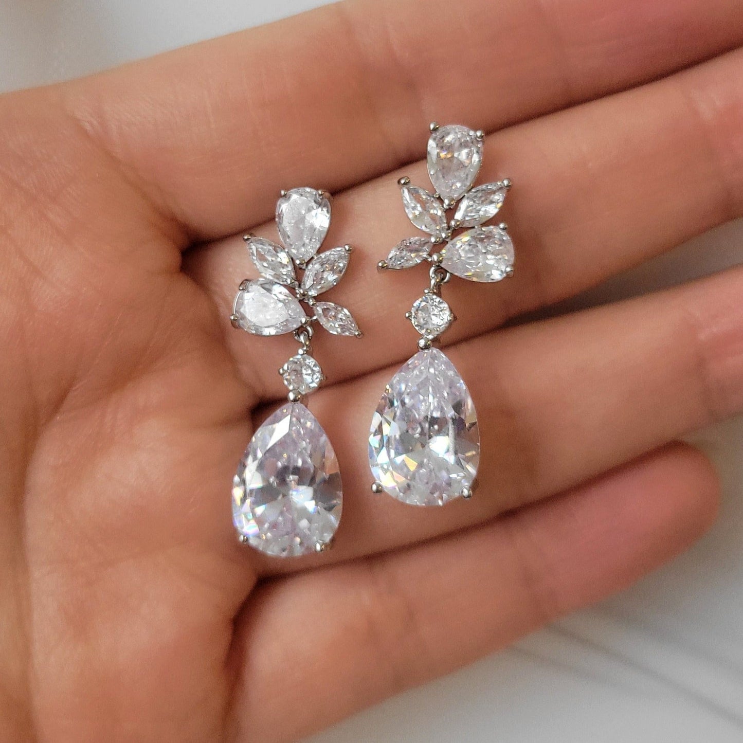 Elegant Silver Crystal Statement Drop Earrings