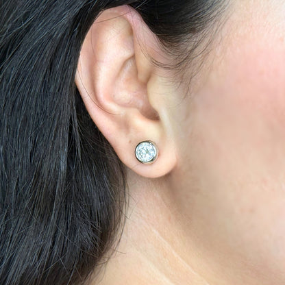Moissanite Bezel Stud Earrings 18K Gold Plated
