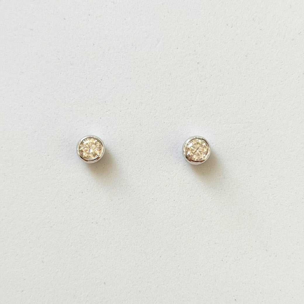 Moissanite Bezel Stud Earrings 18K Gold Plated
