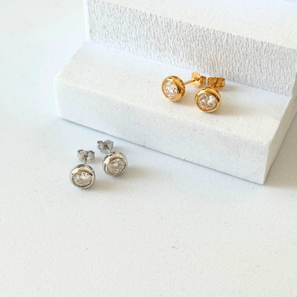 Moissanite Bezel Stud Earrings 18K Gold Plated