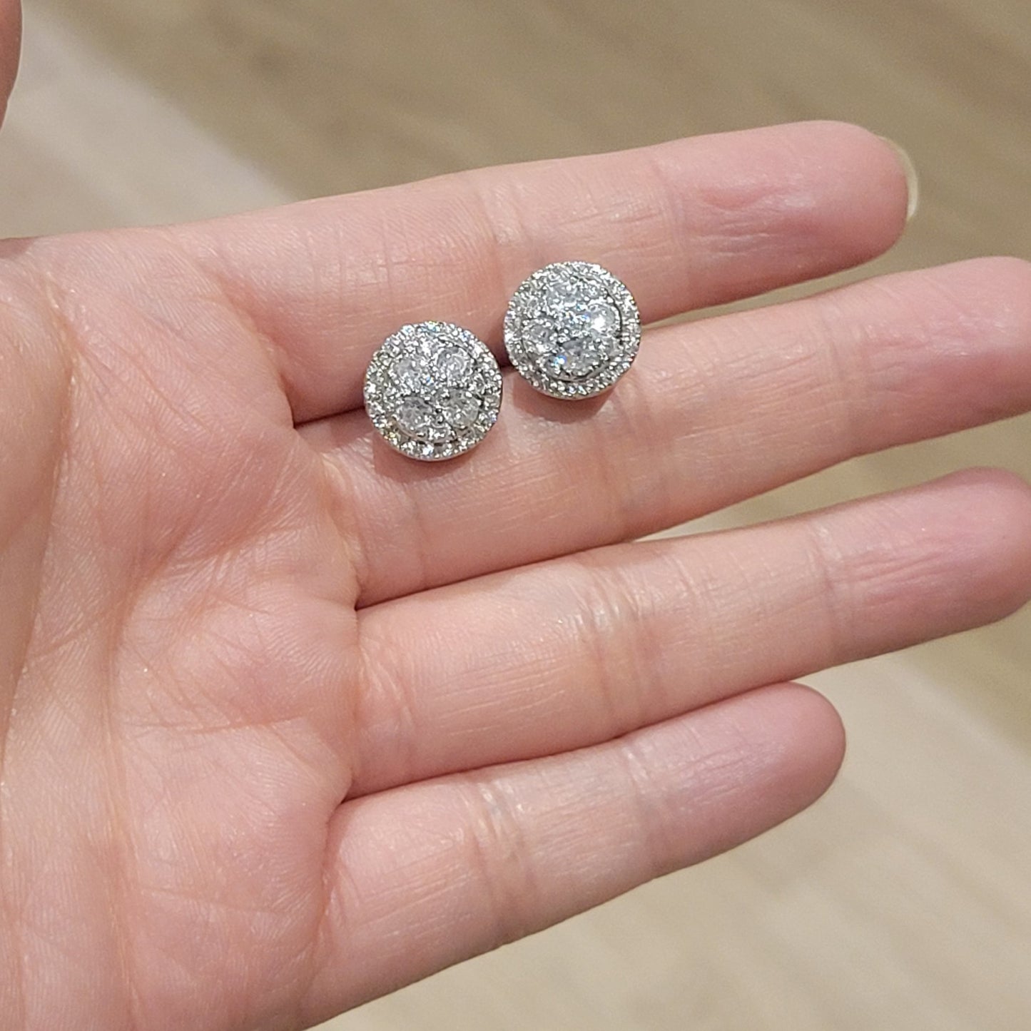 Crystal Pave Circle Round Silver Stud Earrings