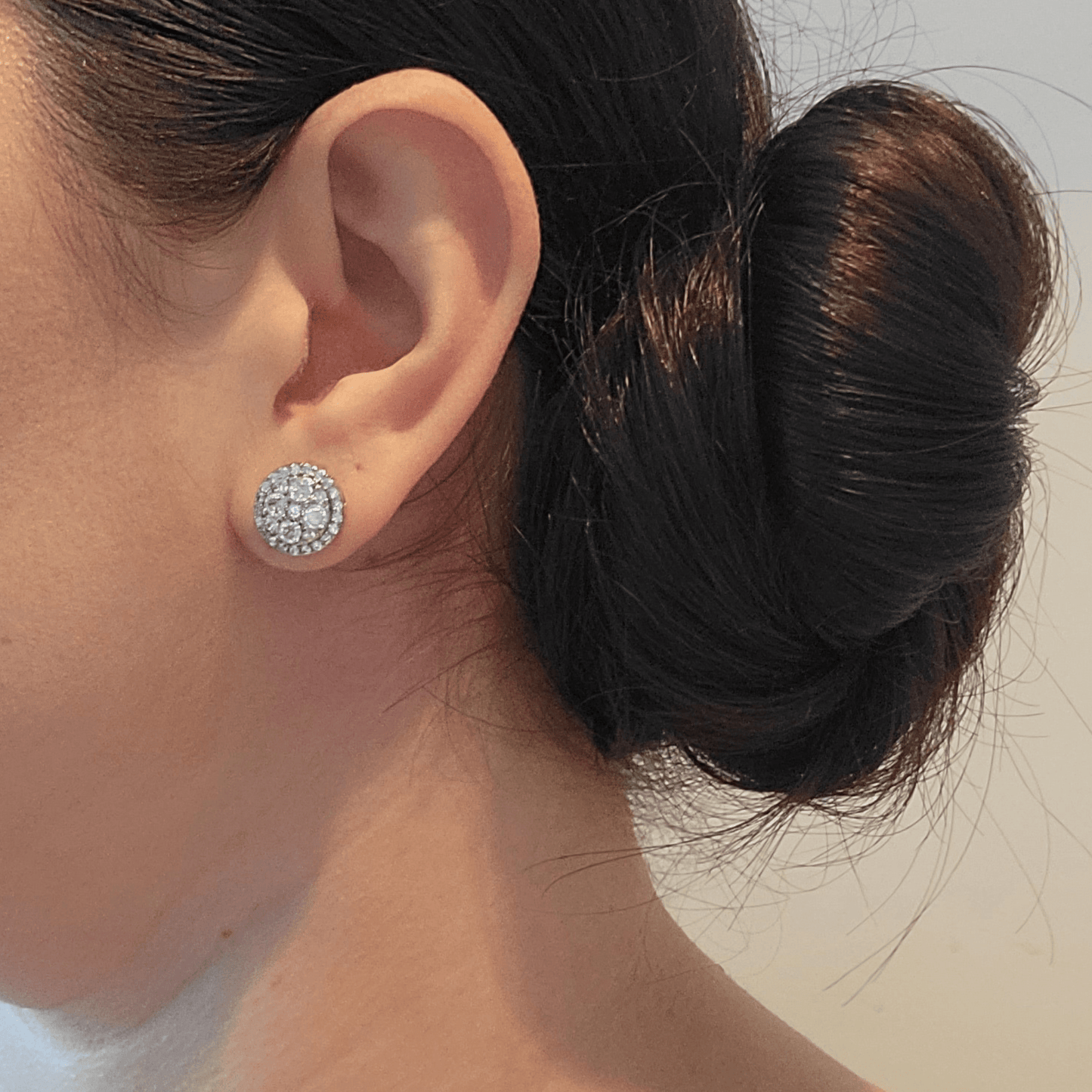 Crystal Pave Circle Round Silver Stud Earrings