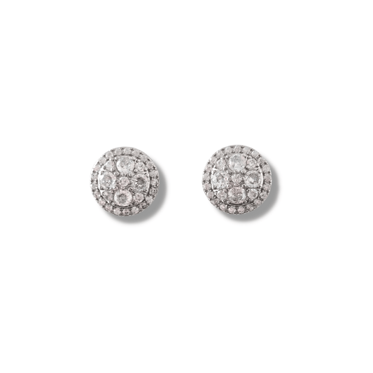 Crystal Pave Circle Round Silver Stud Earrings