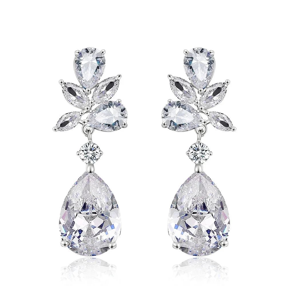 Elegant Silver Crystal Statement Drop Earrings