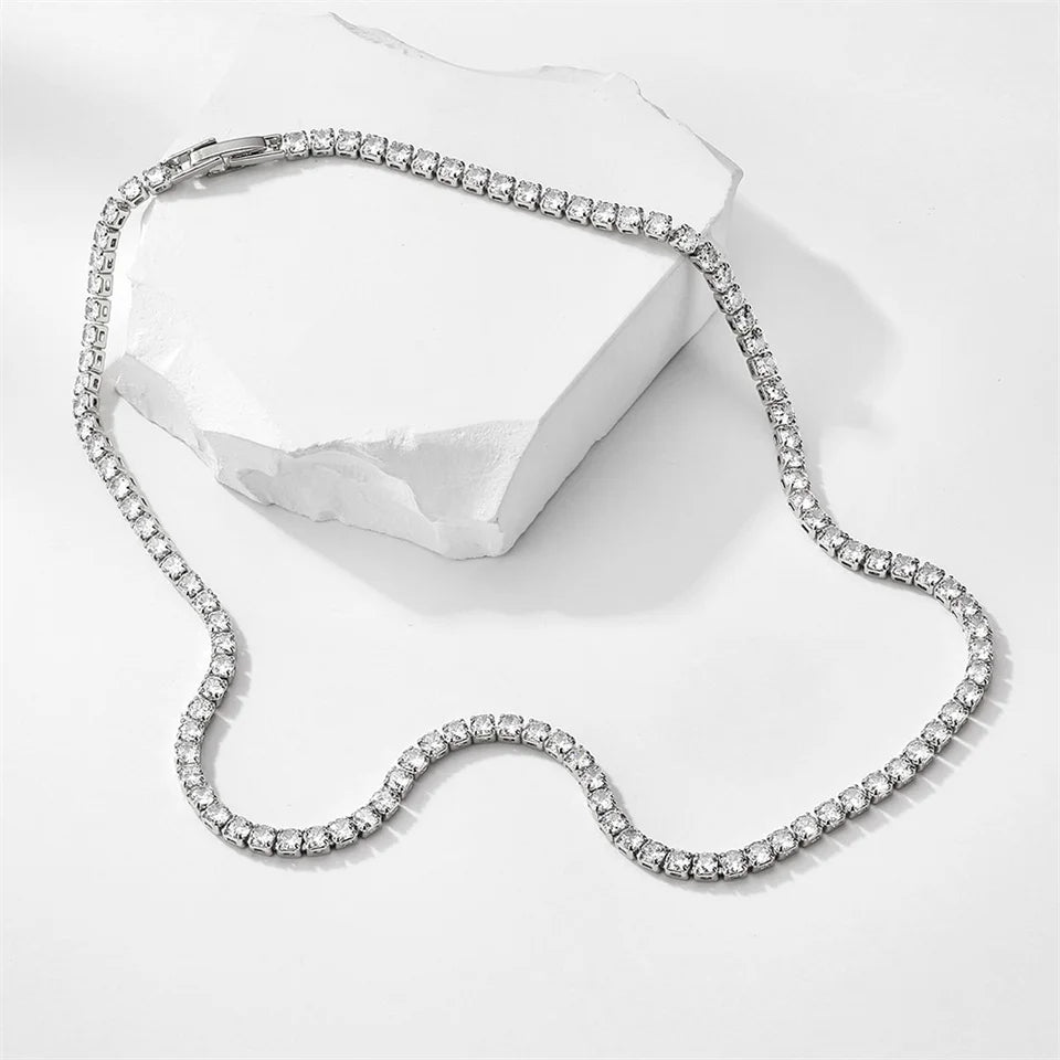 Round Cut Crystal Tennis Necklace